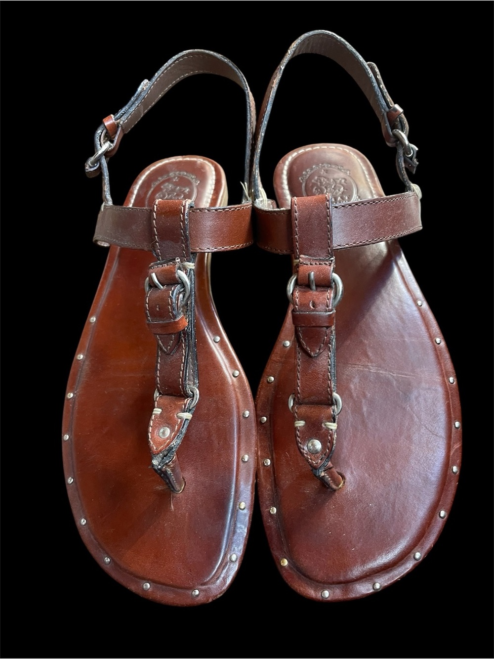 Ariat Rare Chestnut Brown Leather Logo Sandal Equestrian Horse Bit Detail Size 9